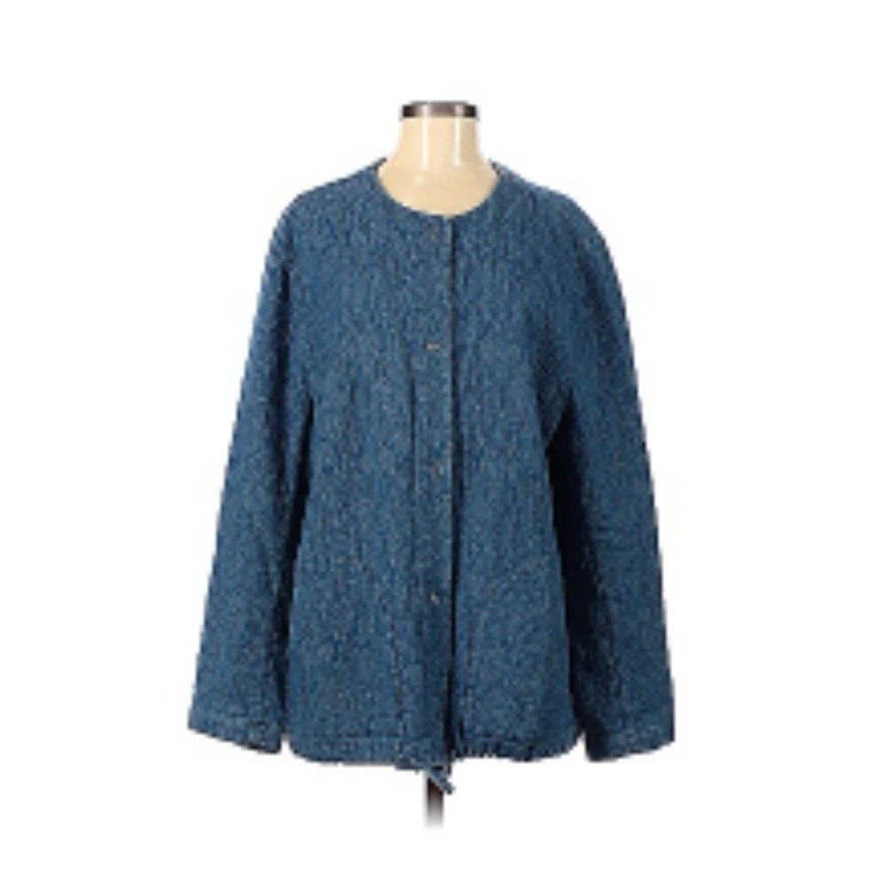 J. Jill Pure Jill Jacket Womens XL Snap Front Cotton Indigo Textured Stitching